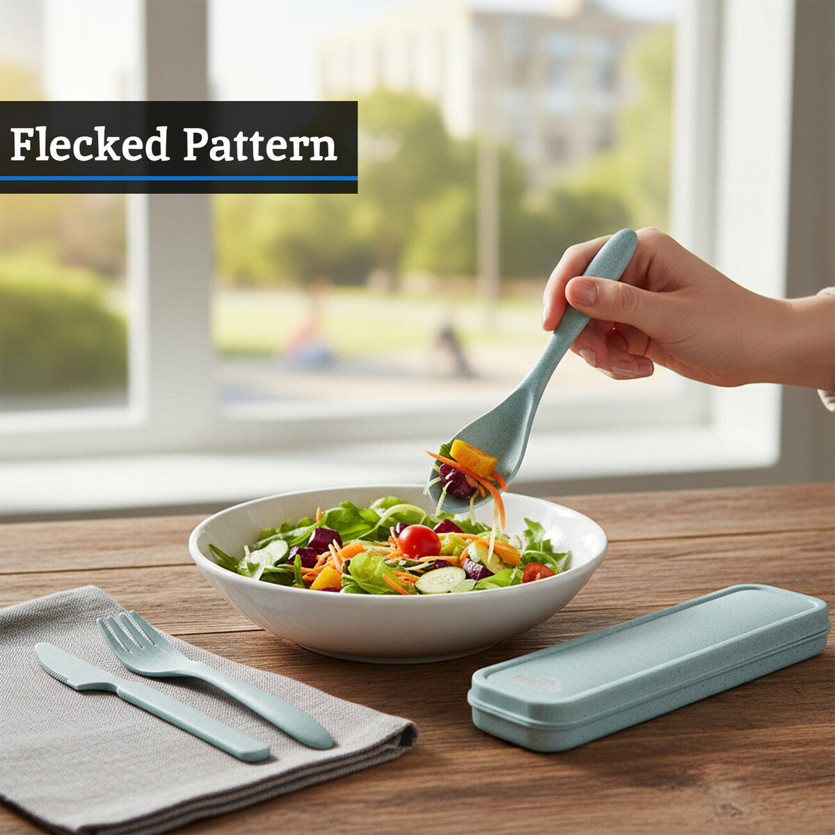 Mimo 3 Piece Mint Wheat Straw Travel Cutlery Set