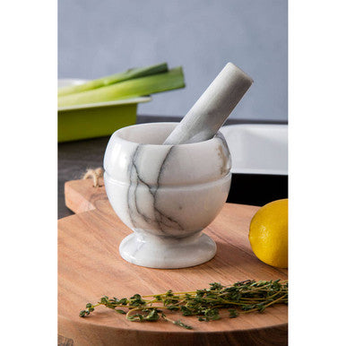 Salerno White Marble Small Mortar and Pe