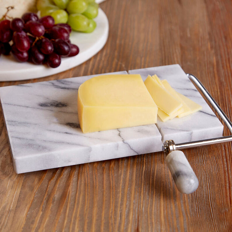 Salerno White Marble Cheese Board with Slicer
