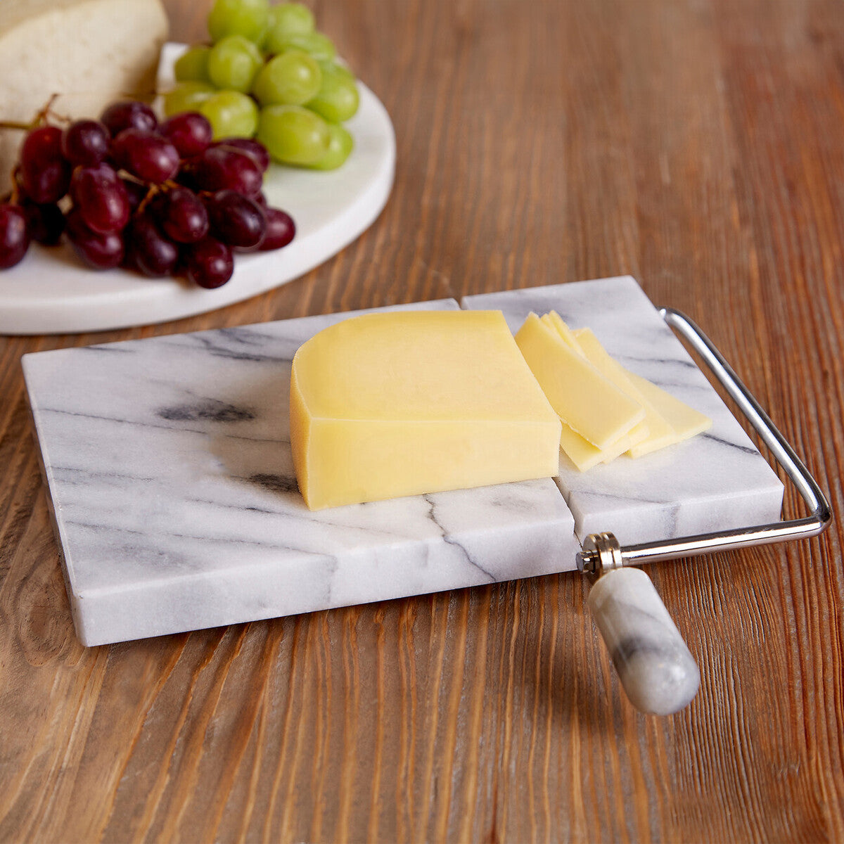 Salerno White Marble Cheese Board with Slicer
