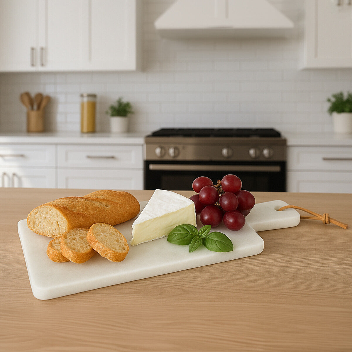 Kindia Off White Marble Rectangular Paddle Board with Tapered Handle