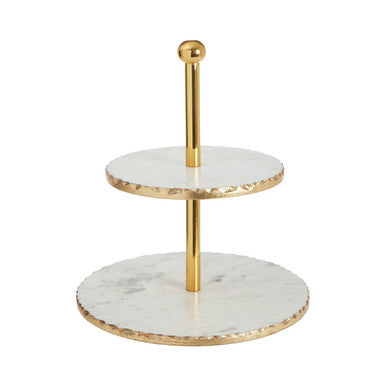 Empire 2 Tier White Marble And Gold Finish Cake Stand