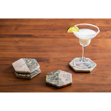 Imogen Set Of 4 Beige Marble And Paua Shell Coasters