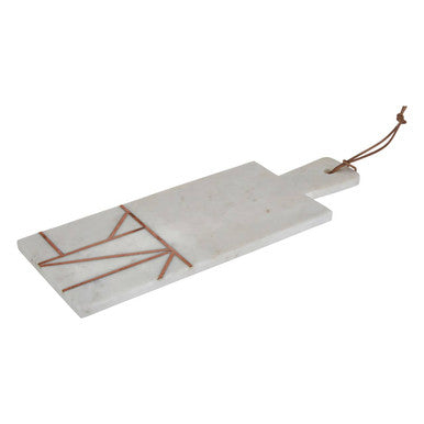 Marble cutting board with geometric design on a white background