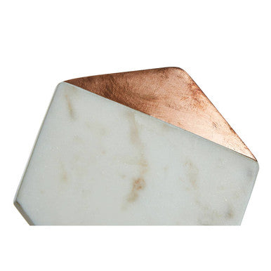Monzaro Set Of 4 White Marble And Copper Inlay Coasters
