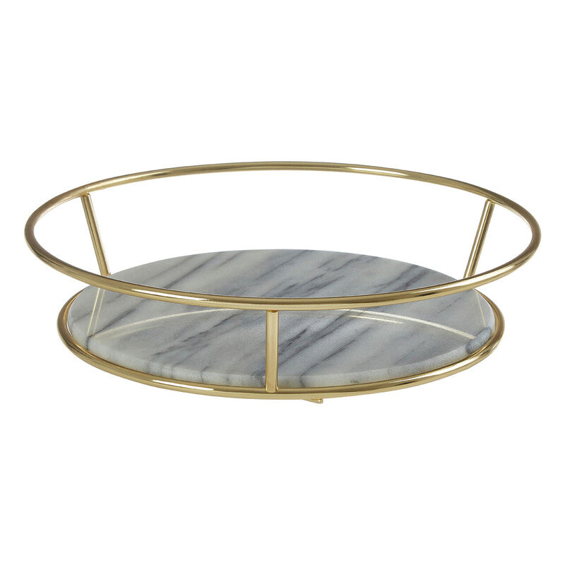 Round marble tray with gold metal frame on a white background