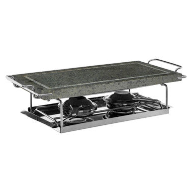 Grill with stone top and gas burners on a white background