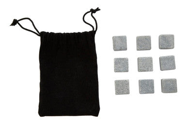 Black drawstring pouch with gray square filters on a white background