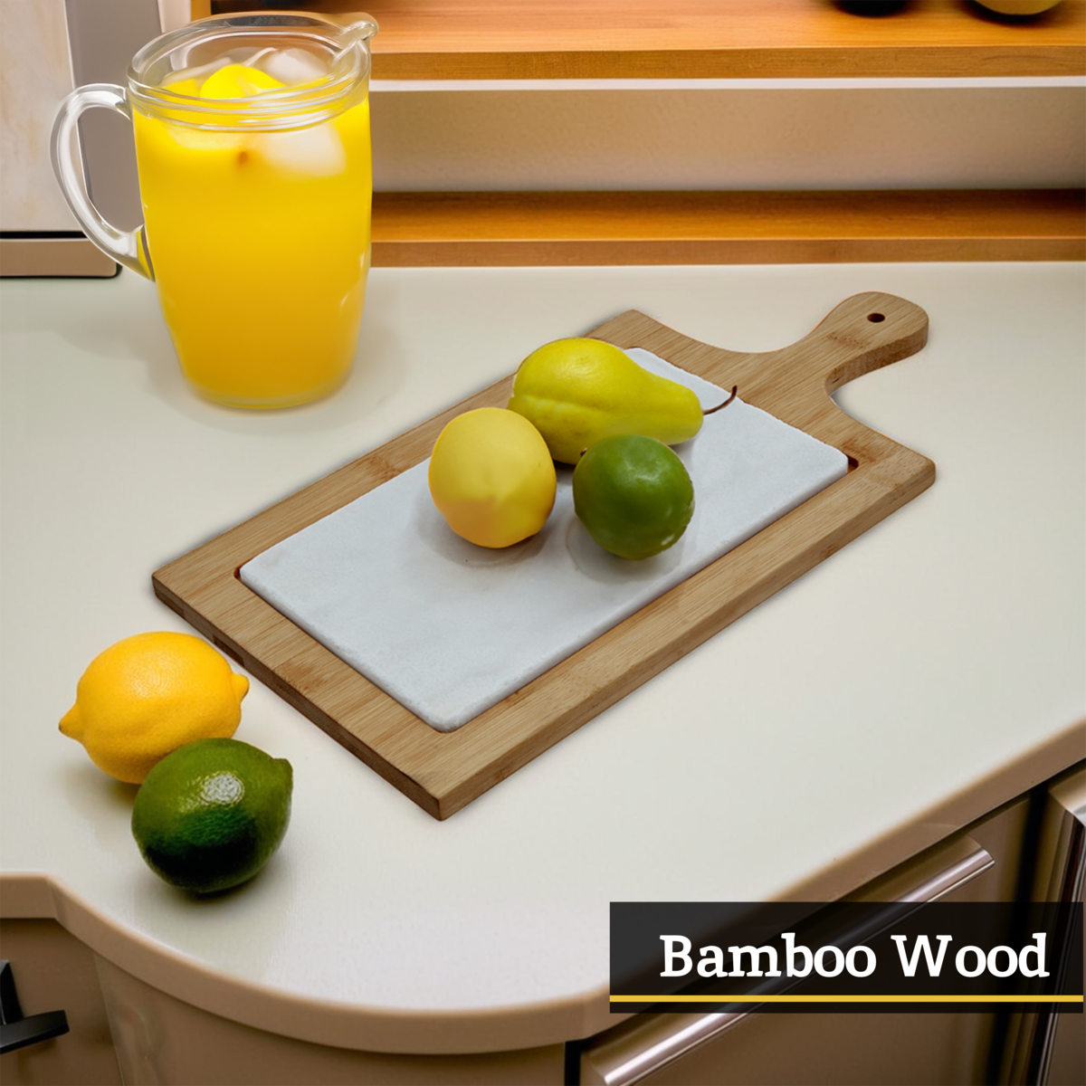Monzaro White Marble And Bamboo Cheese Board