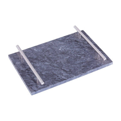 Marmore Black Marble Serving Board With Silver Handles