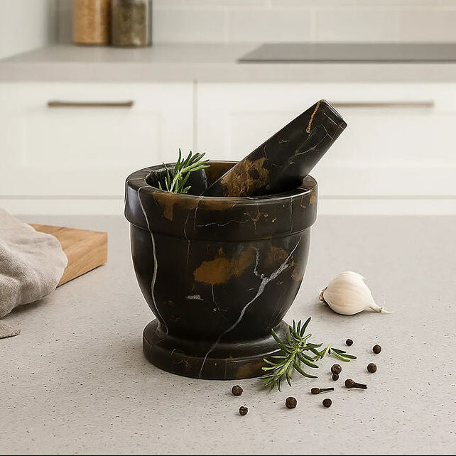 Marmore Black And Gold Marble Mortar And Pestle