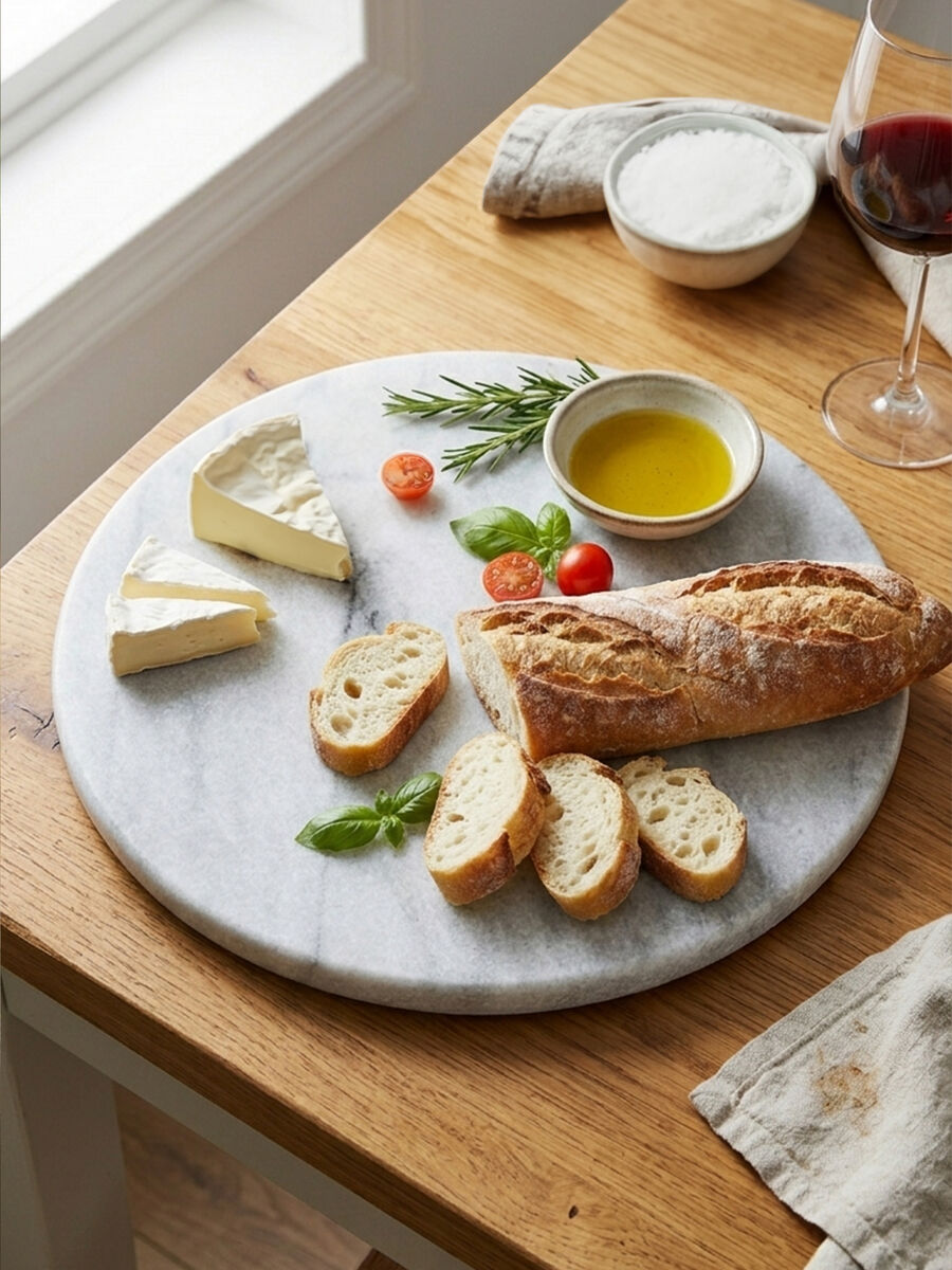 Salerno White Marble Round Chopping and Serving Board