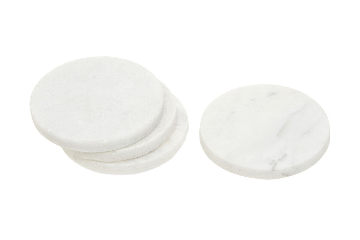 Kindia Set Of 4 White Marble Round Coasters