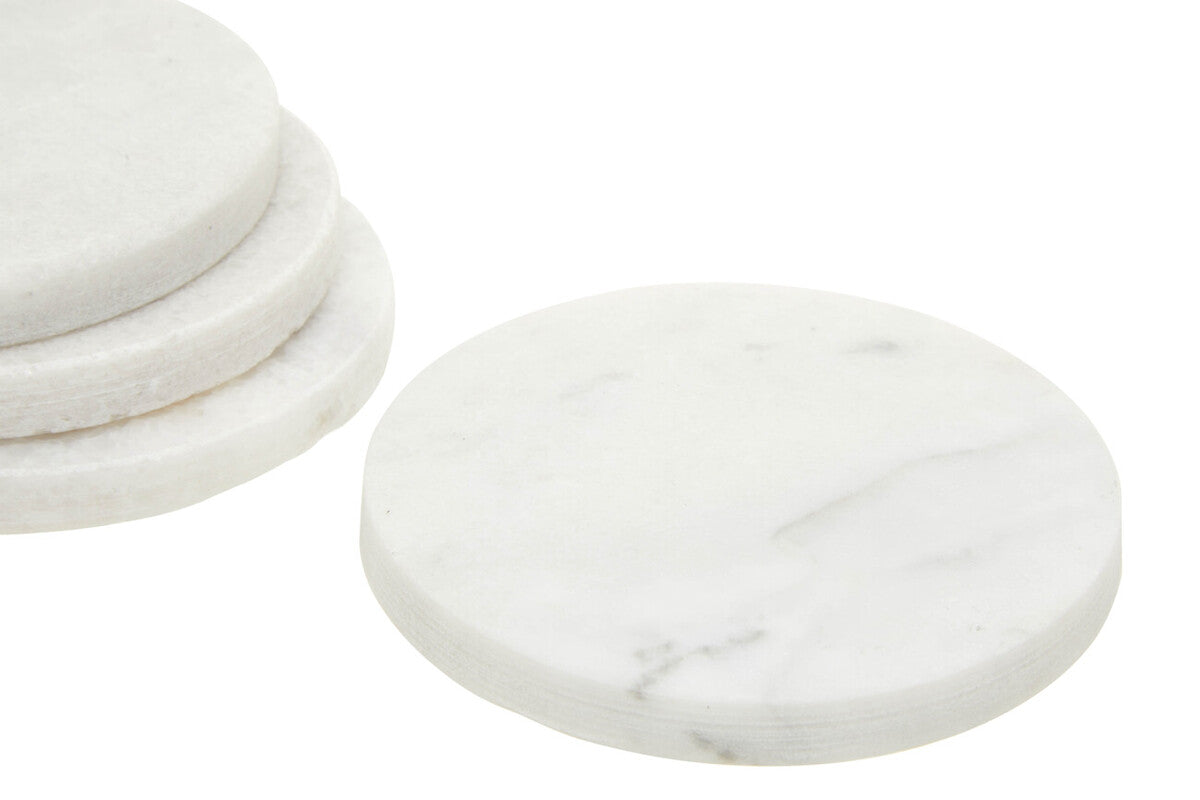 Kindia Set Of 4 White Marble Round Coasters