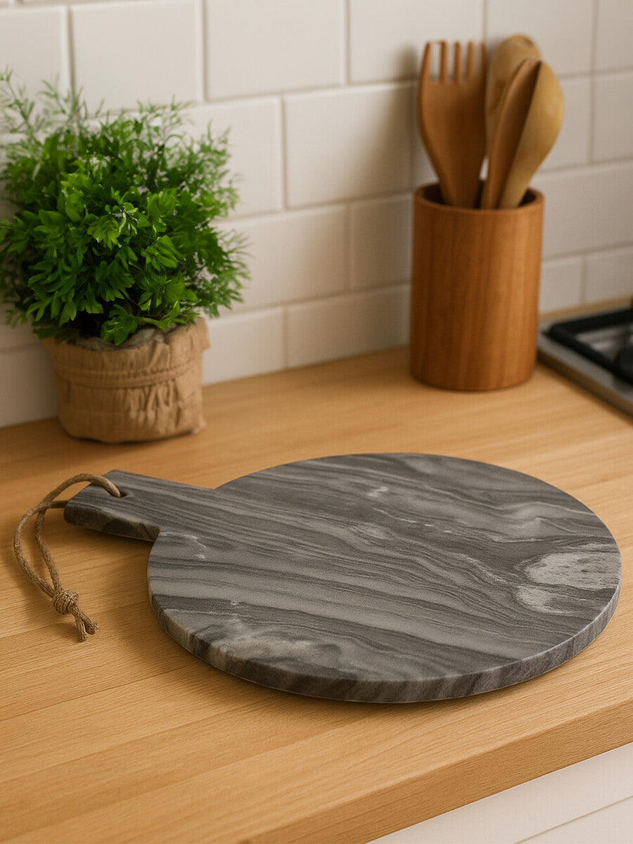 Marmore Grey Marble Round Paddle Serving Board