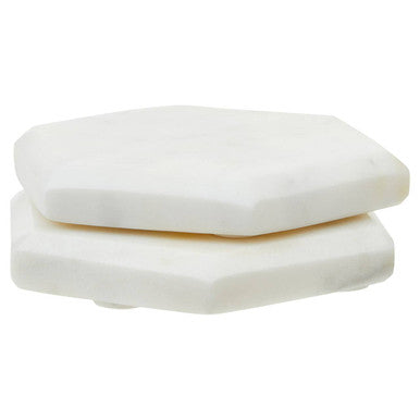 Kindia Set Of 4 White Marble Hexagonal Coasters