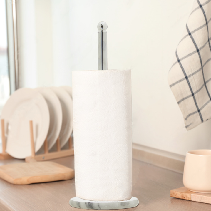 Delphine Chrome Kitchen Roll Holder with Marble Base