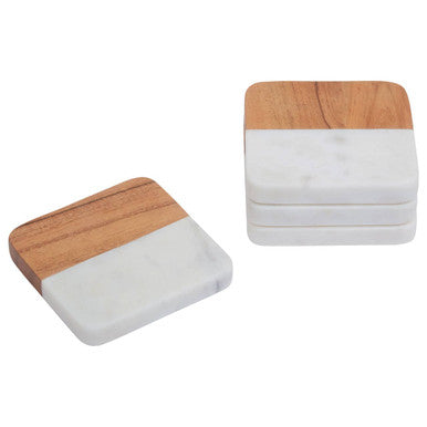 Monzaro Set Of Four Marble And Acacia Wood Coasters