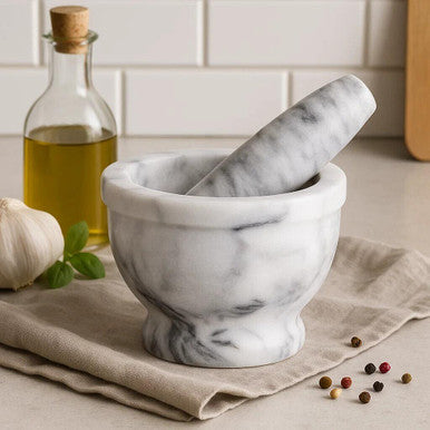 Salerno Grey Marble Mortar And Pestle With Rim