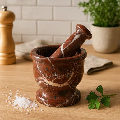 Salmo Red and White Marble Mortar and Pestle