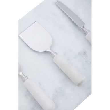 Marina White Marble Cheese Board And Knife Set