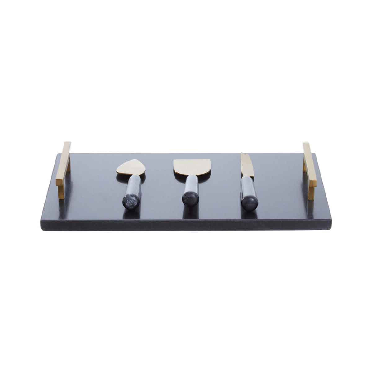 Marina Black and Gold Cheese Board and Knife Set