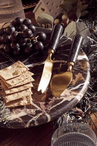 Marina Black And Gold Cheese Board And Knife Set