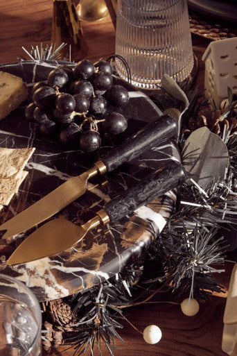 Marina Black And Gold Cheese Board And Knife Set