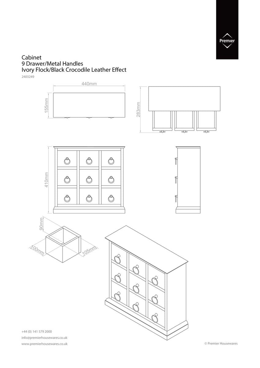 Carla 9 Drawer Crocodile Leather Effect Rectangular Cabinet