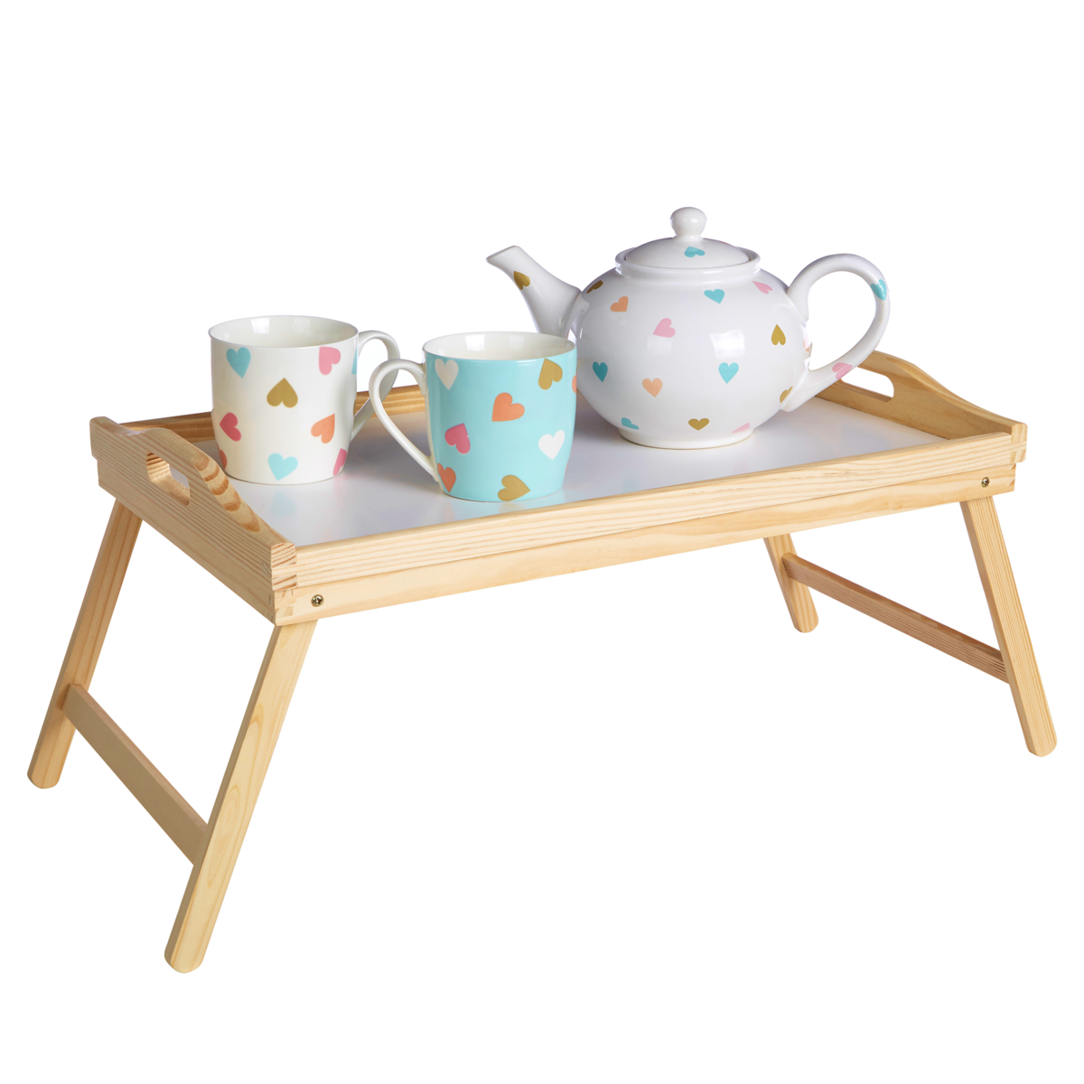 White Top Pinewood Bed Tray with Folding Legs