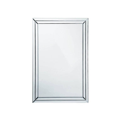 Rectangular mirror with a silver frame on a white background