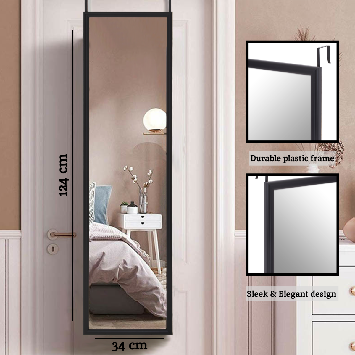 Mize Black Plastic Frame Over Door Mirror