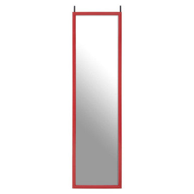 Full-length mirror with a red frame on a white background