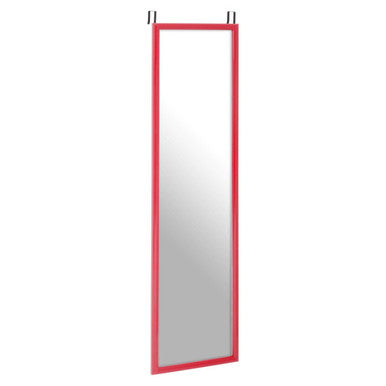Rectangular mirror with a red frame on a white background