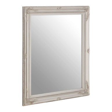 Decorative mirror with a silver frame on a white background