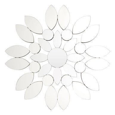 Decorative wall mirror with a floral design on a white background