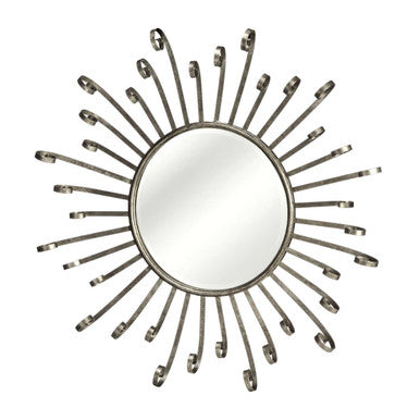 Decorative wall mirror with sunburst design on a white background