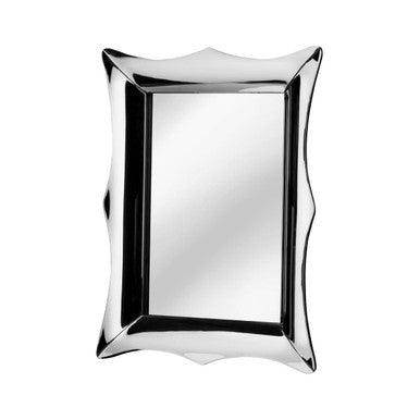 Rectangular silver mirror with wavy edge on a white background