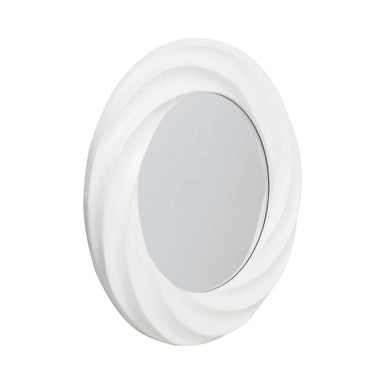 Round white light fixture on a white background