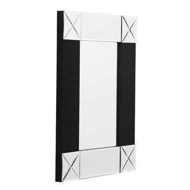 Black and white geometric wall mirror on a white background
