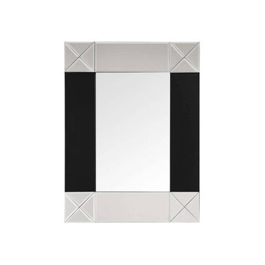 Rectangular mirror with a geometric black and white frame on a white background