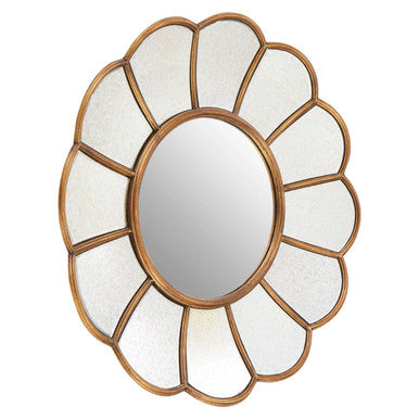 Decorative round mirror with a gold frame on a white background