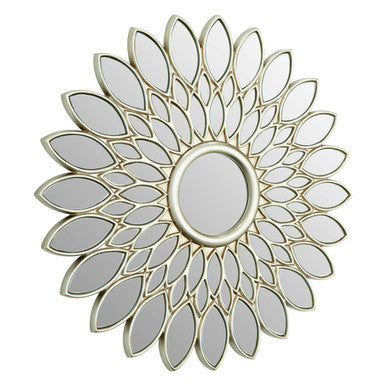 Decorative wall mirror with a sunflower design on a white background
