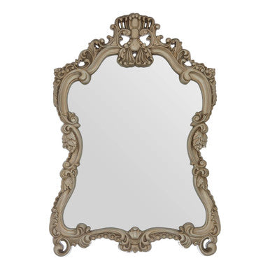 Decorative mirror with intricate gold frame on a white background