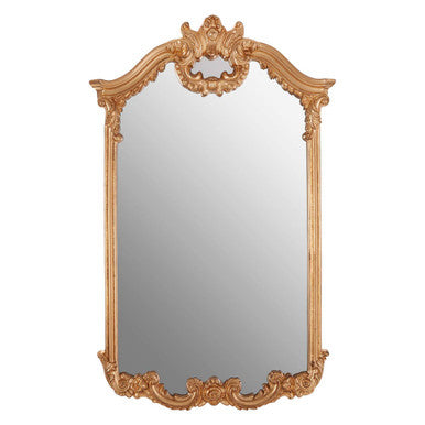 Decorative gold-framed mirror on a white background