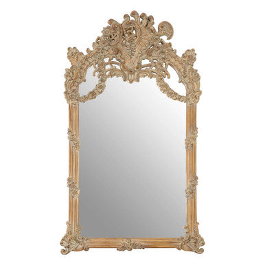Decorative wall mirror with ornate gold frame on a white background