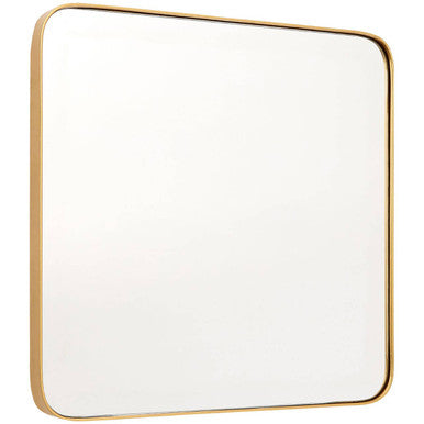 Square mirror with a gold frame on a white background