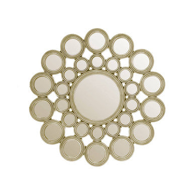 Decorative wall mirror with circular design on a white background