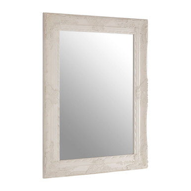 Rectangular mirror with a light wood frame on a white background