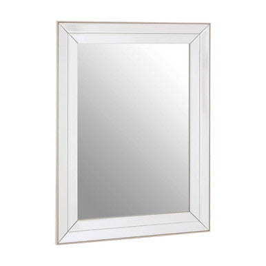 Rectangular mirror with a white frame on a white background